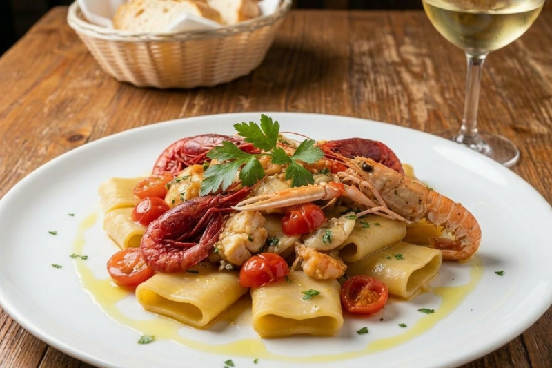 Paccheri con gambero rosso, scampi e rana pescatrice 5 Paccheri con gambero rosso, scampi e rana pescatrice